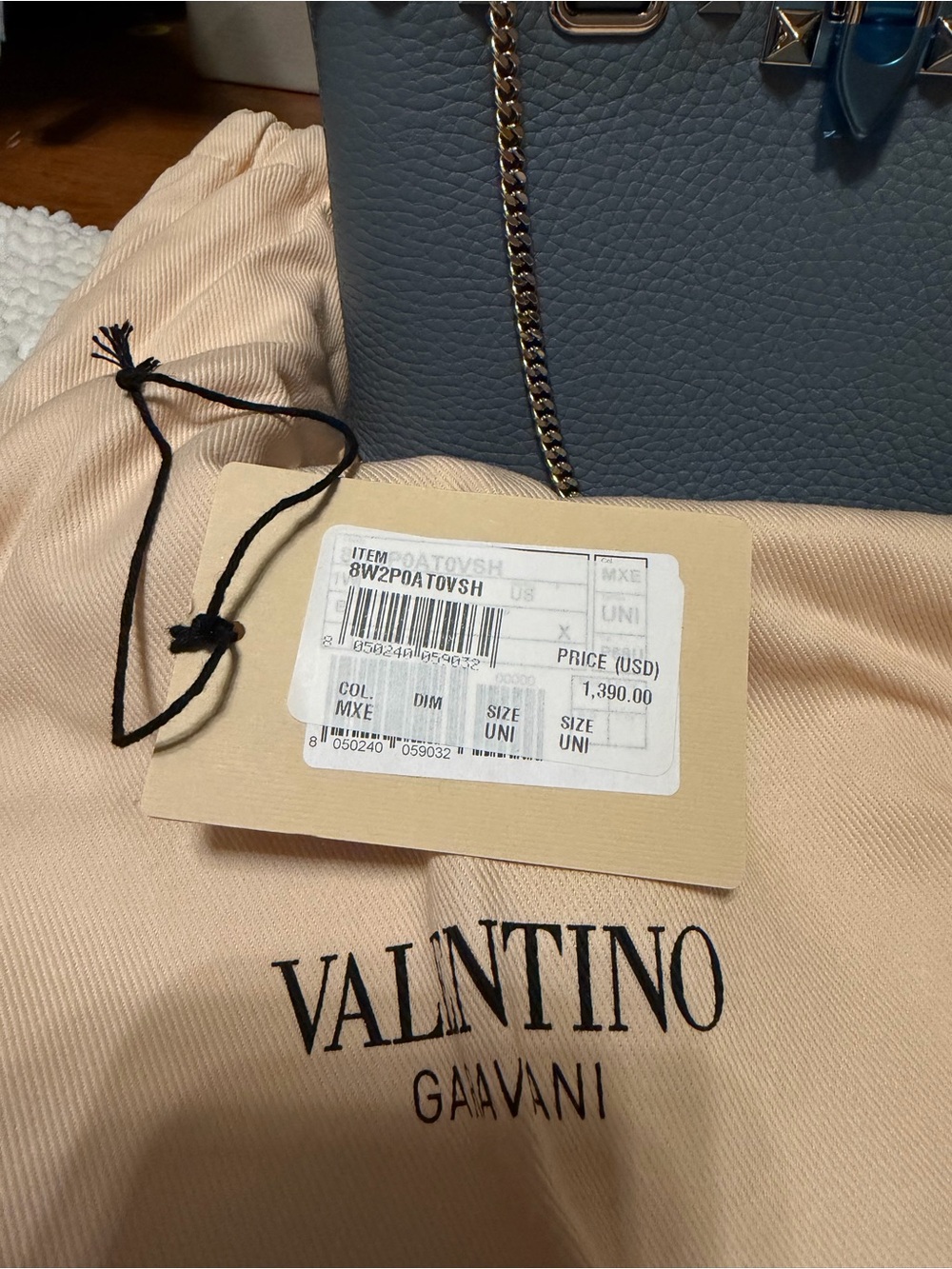 Valentino Garavani Gray Rockstud Pebbled Leather Satchel - Picture 2 of 8